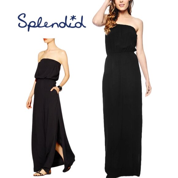 Splendid, Strapless Maxi Dress, Black - Picture 1 of 5